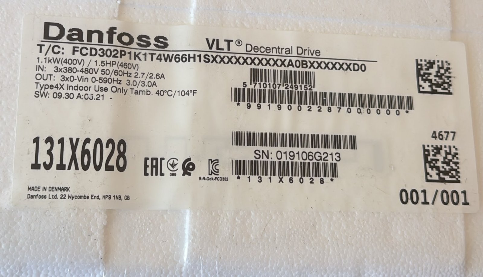 Danfoss VLT Decentral Drive FCD 302 1.1 kW – 131X6028