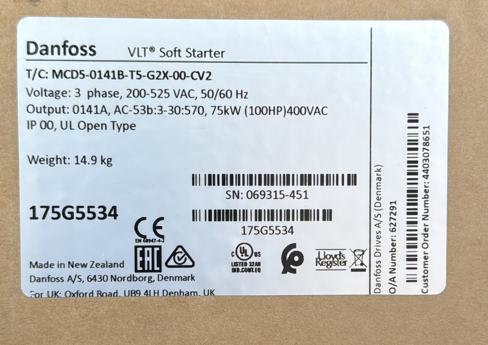Danfoss VLT Soft Starter MCD 500 75 kW – 175G5534 (MCD5-0141B)