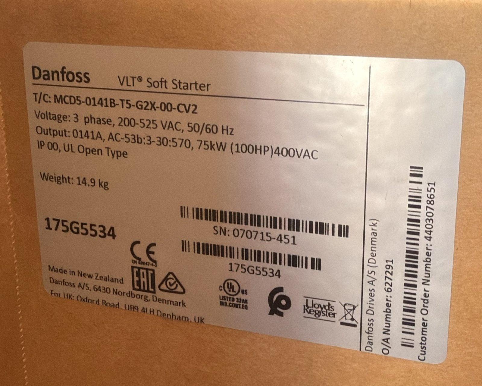 Danfoss VLT Soft Starter MCD 500 75 kW – 175G5534 (MCD5-0141B)
