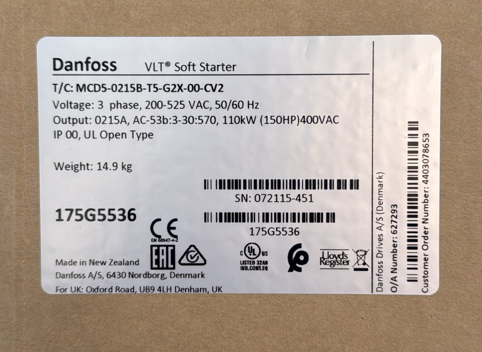 Danfoss VLT Soft Starter MCD 500 110 kW – 175G5536 (MCD5-0215B)