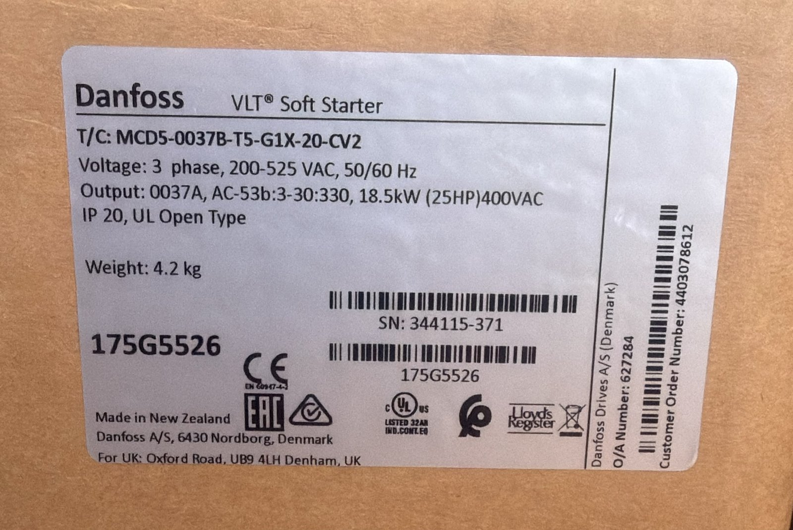 Danfoss VLT Soft Starter MCD 500 18.5 kW – 175G5526 (MCD5-0037B)