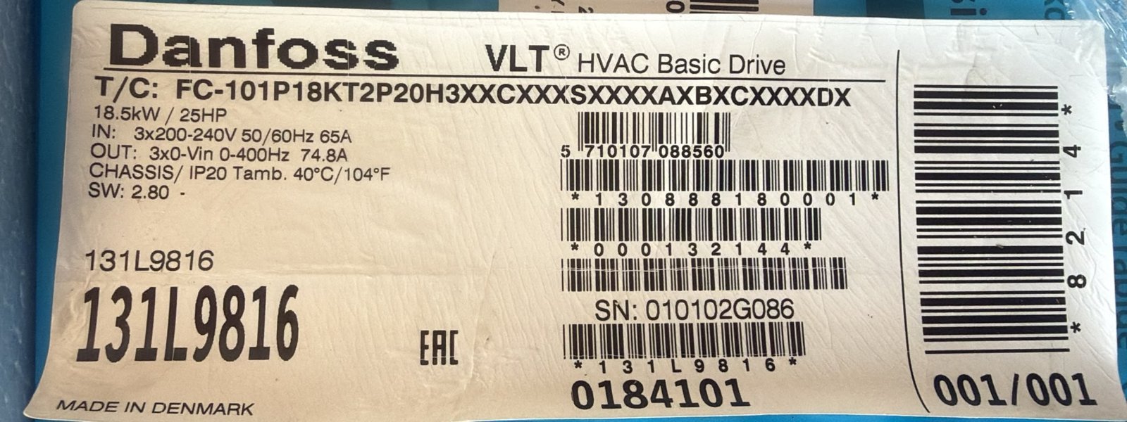 Danfoss VLT HVAC Basic Drive FC 101 18.5 kW – 131L9816