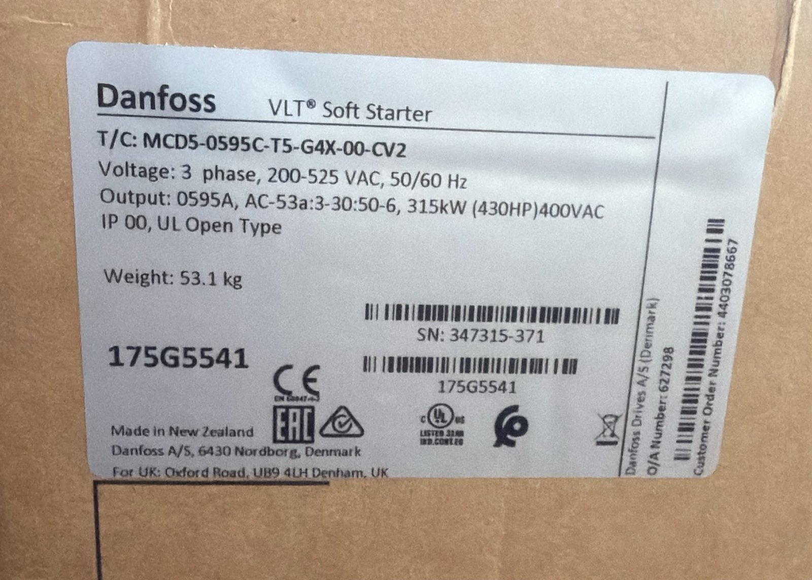 Danfoss VLT Soft Starter MCD 500 315 kW – 175G5541 (MCD5-0595C)