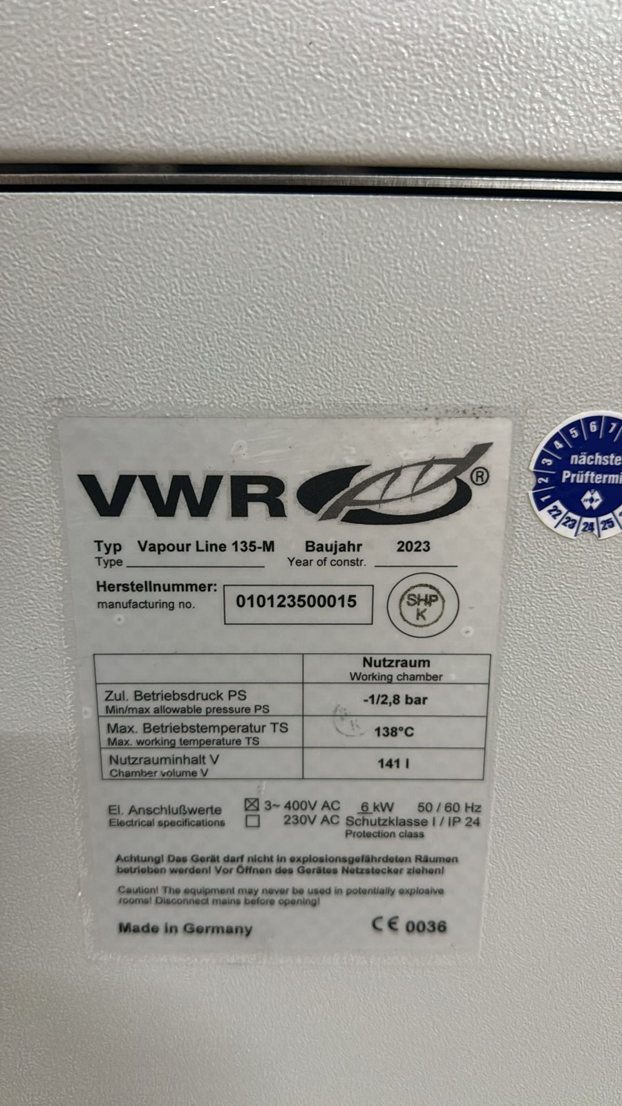 VWR Vapour Line 135-M Steam Sterilizer Autoclave - Image 6